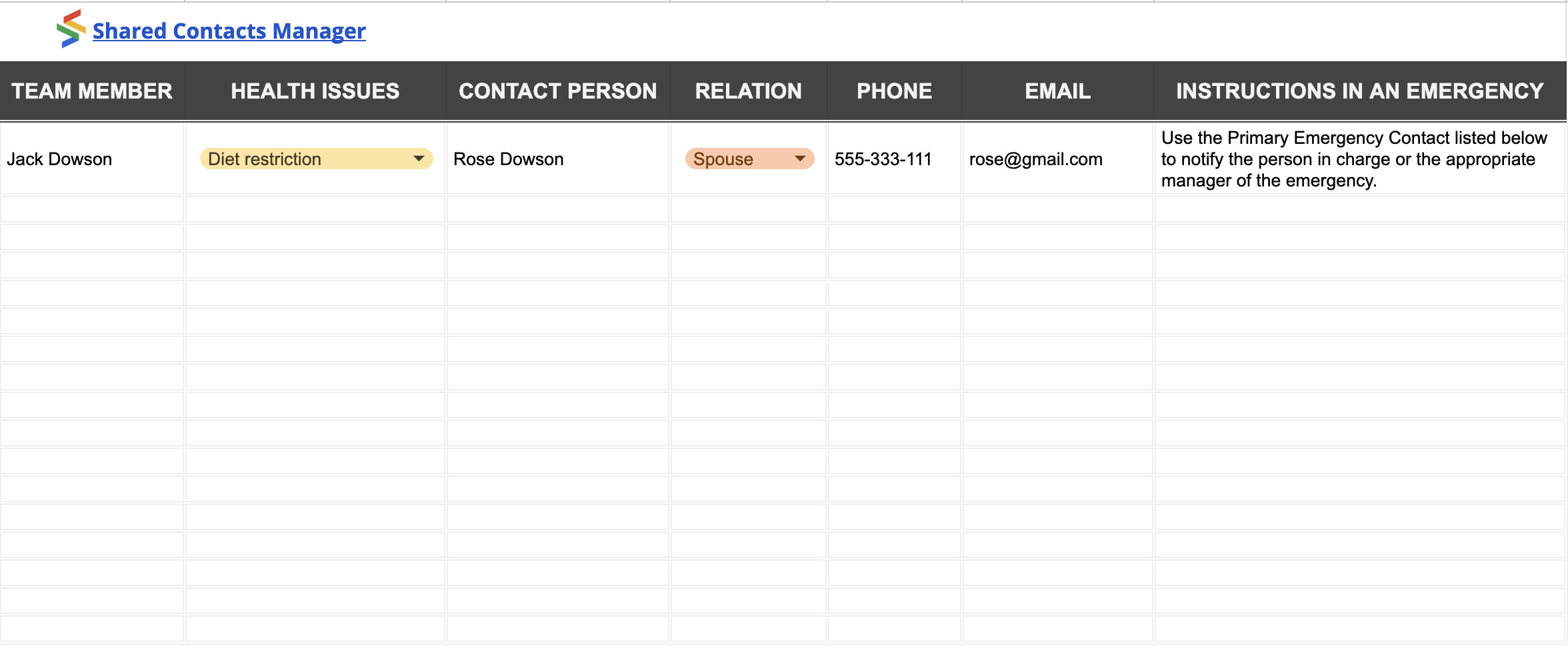 企业紧急联系人名单模板